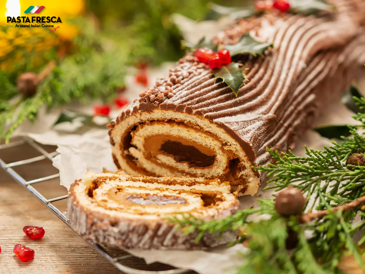 La Bûche de Noël is a dessert that symbolically represents the Yule Log