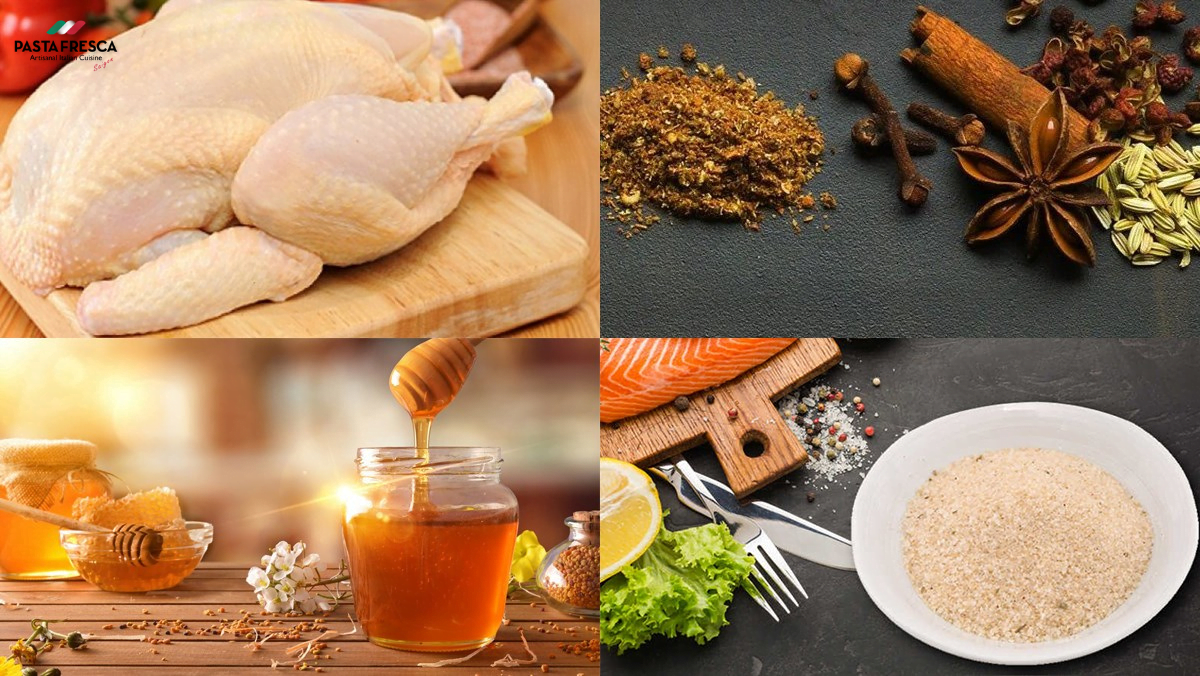 Ingredients needed to prepare honey grilled chicken